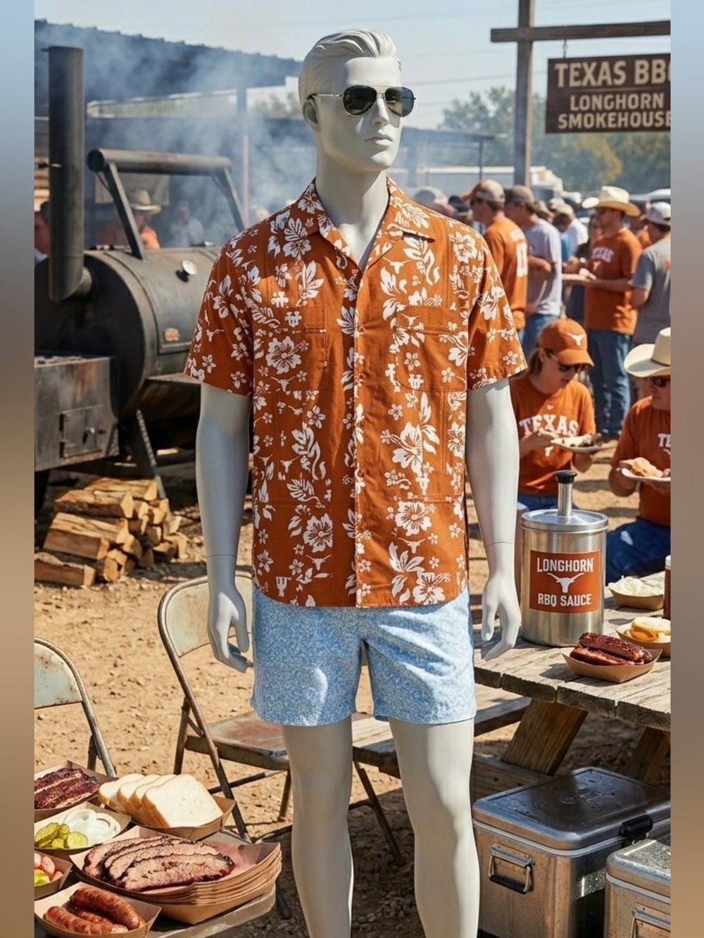 NWOT Hawaiiabera Men's Orange Floral Casual Button-Down UT Longhorns Shirt